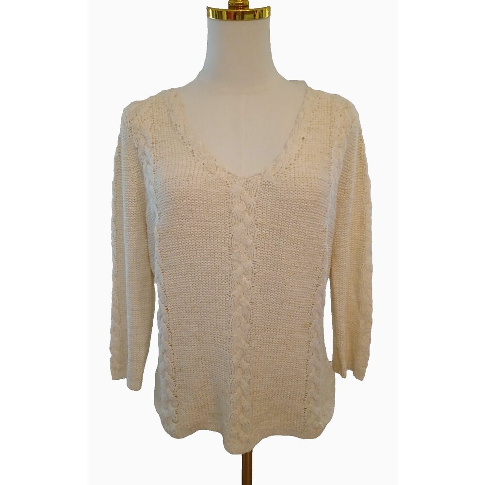 August Silk Long Sleeve Cable Knit Sweater Sparkly Women's Size Medium
